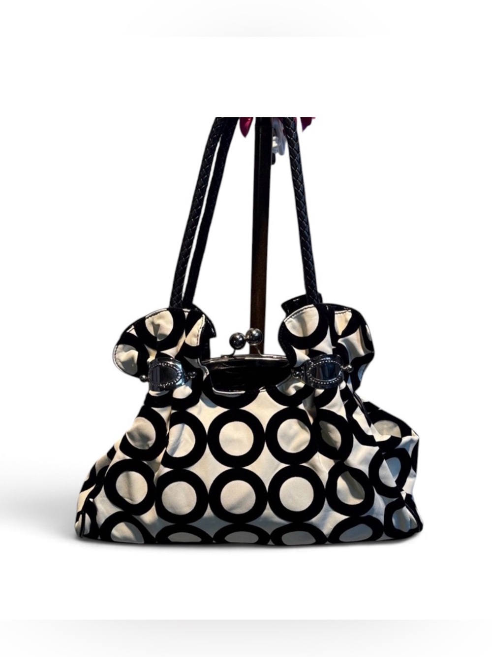 Chic Black and White Circle Pattern Shoulder Bag